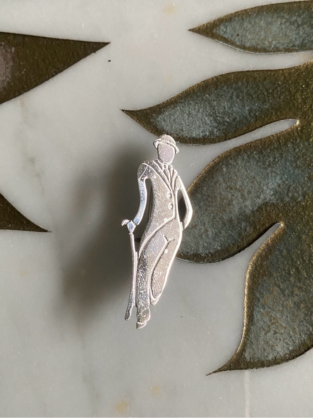 Sterling Silver Gentleman Silhouette Art Deco Pin Brooch Women